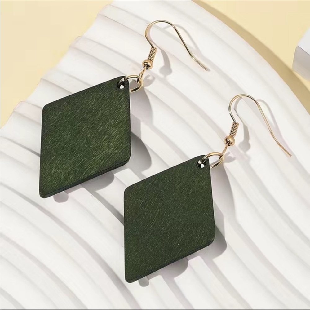 Green Wooden Bohemian Earrings